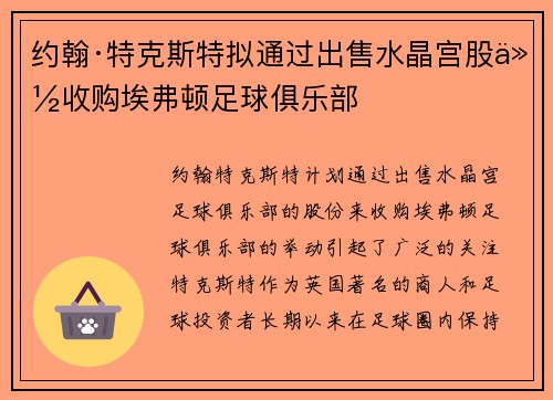 约翰·特克斯特拟通过出售水晶宫股份收购埃弗顿足球俱乐部 约翰·特克斯特拟通过出售水晶宫股份收购埃弗顿足球俱乐部